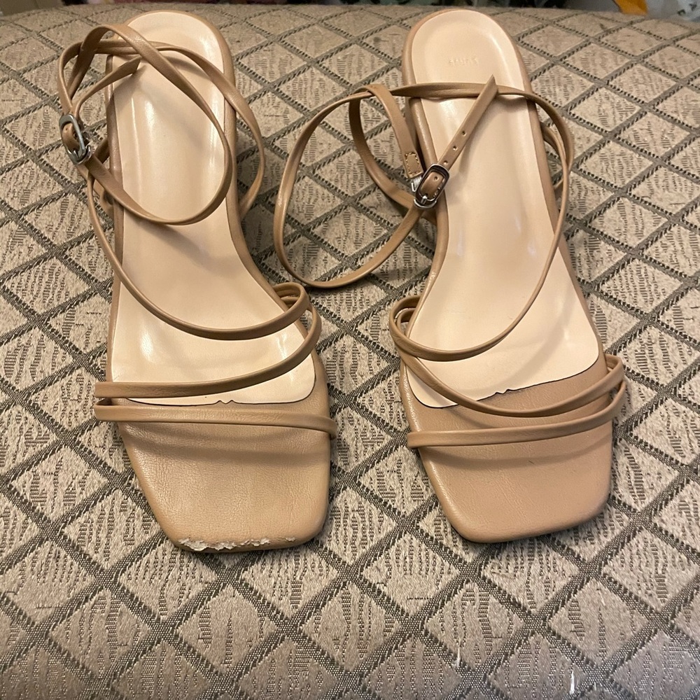 Strappy tan heeled sandals